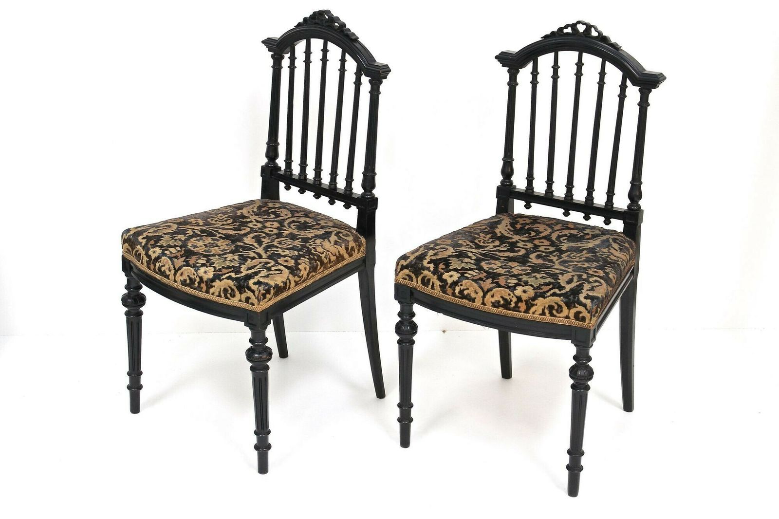 Pair Of Black 19th Century Side Chairs, Original Upholstery   Fr Ca. 1870 photo vinterior
