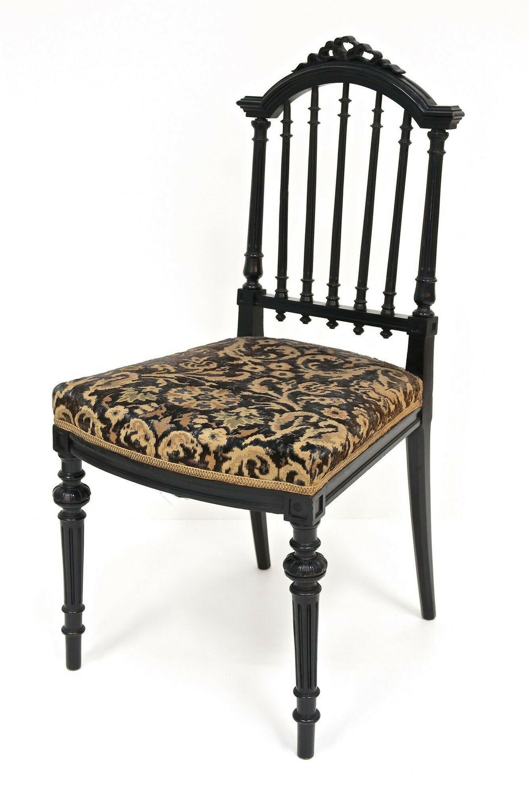 Pair Of Black 19th Century Side Chairs, Original Upholstery   Fr Ca. 1870 photo buy