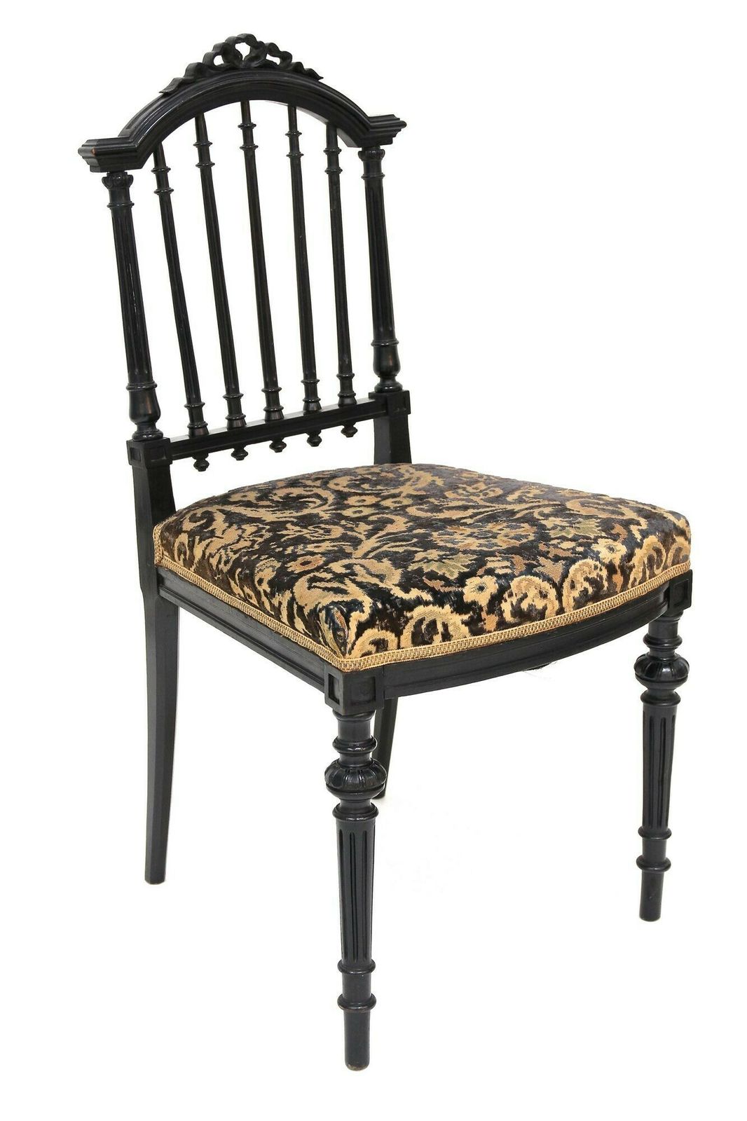 Furniture Pair Of Black 19th Century Side Chairs, Original Upholstery   Fr Ca. 1870 photo