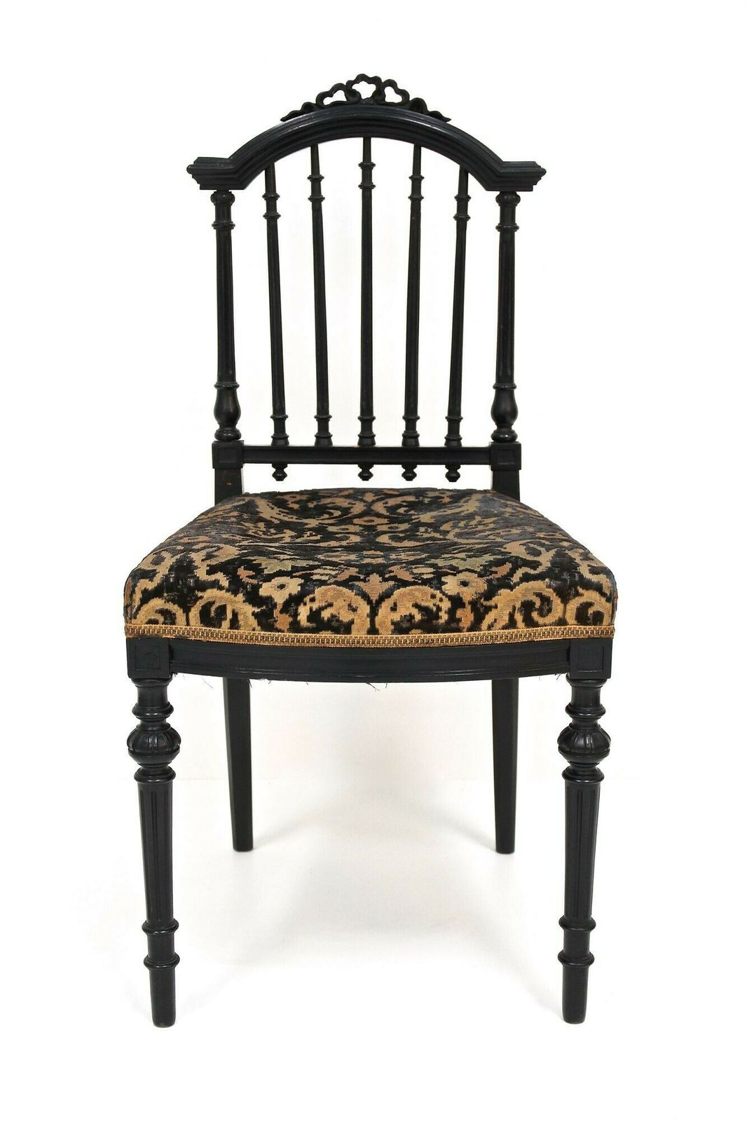 photo vintage Pair Of Black 19th Century Side Chairs, Original Upholstery   Fr Ca. 1870