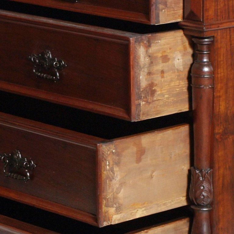 Italiy 19th C. Art Nouveau Commode Chest Of Drawers Blond Walnut Gray Marble Top photo for sale