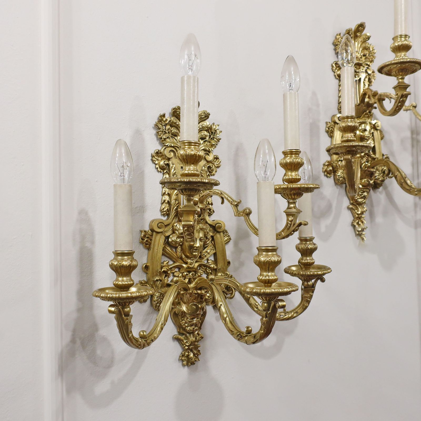 Pair Of French Early 19th Century Louis XIV Style Bronze Gilt Wall Lights photo for sale