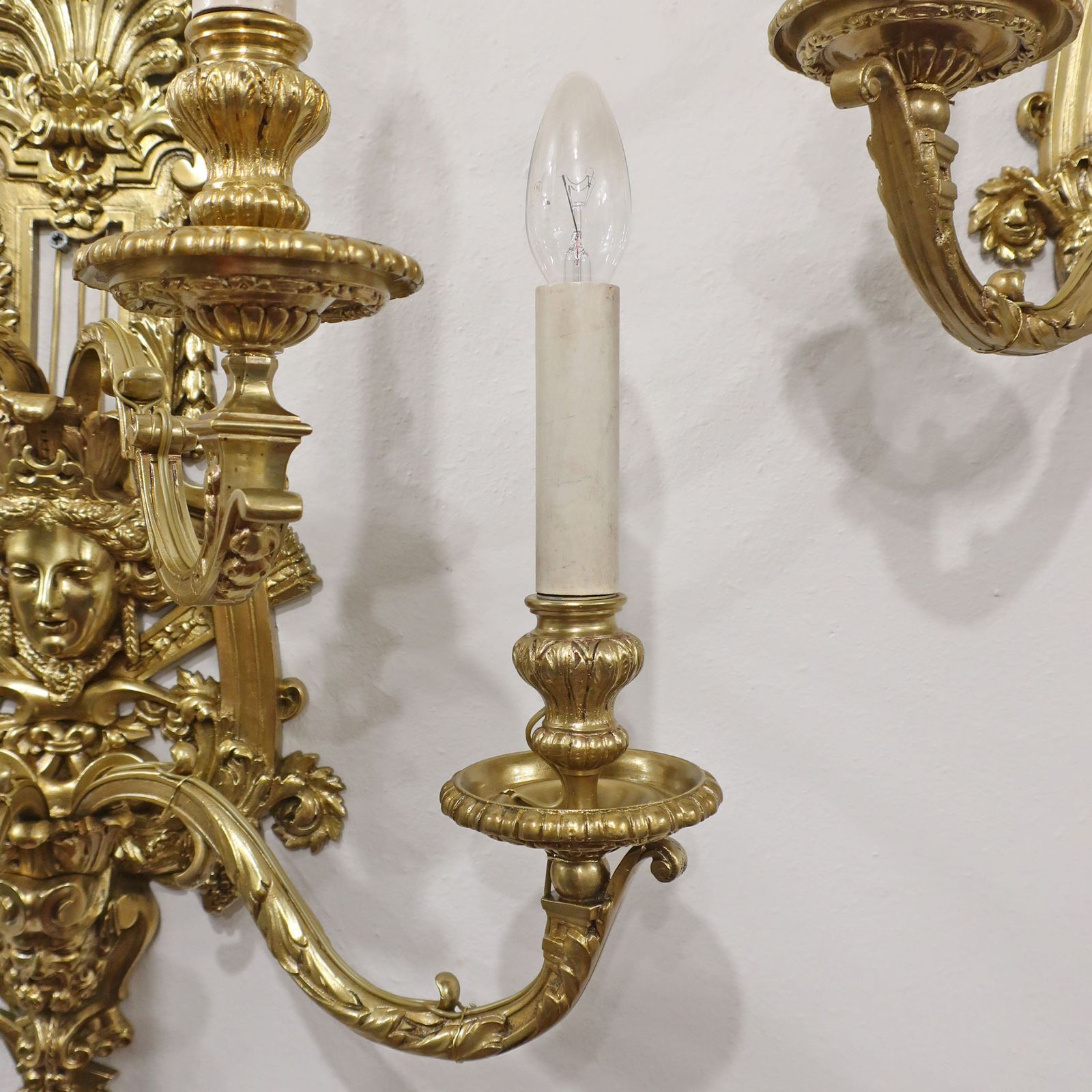 photo for sale Pair Of French Early 19th Century Louis XIV Style Bronze Gilt Wall Lights