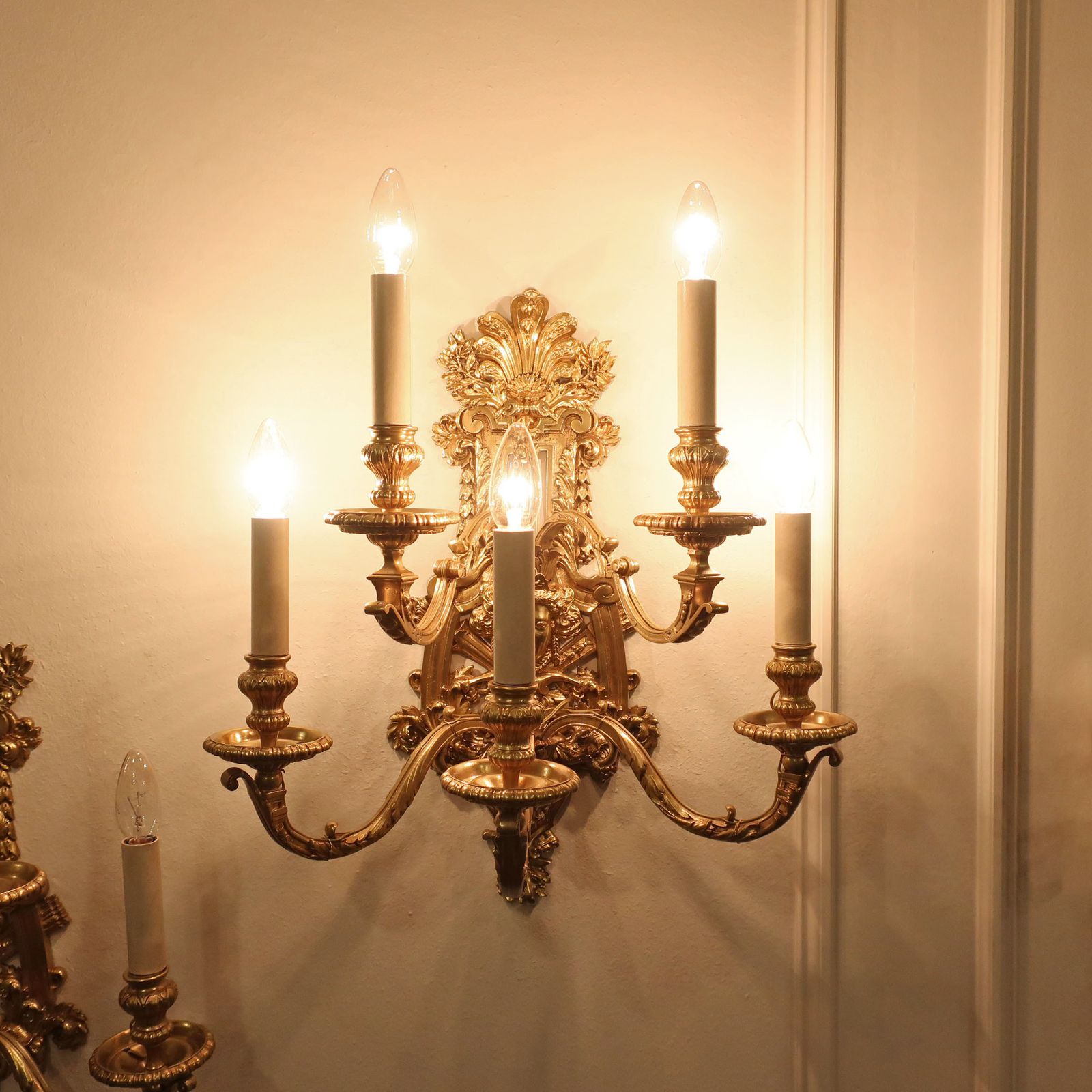 photo buy Pair Of French Early 19th Century Louis XIV Style Bronze Gilt Wall Lights