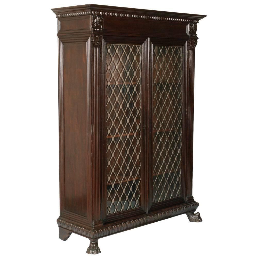 Early 20th Century Italian Renaissance Bookcase, Carved Walnut Finished To Wax