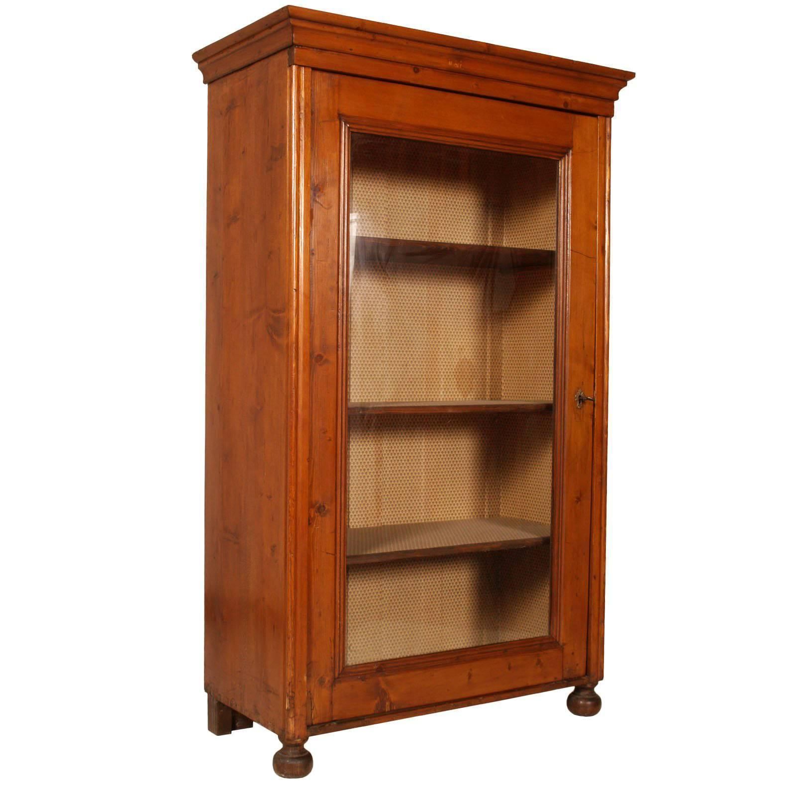 Italian Antique 19th Century Bookcase In Solid Pine Wax Polished