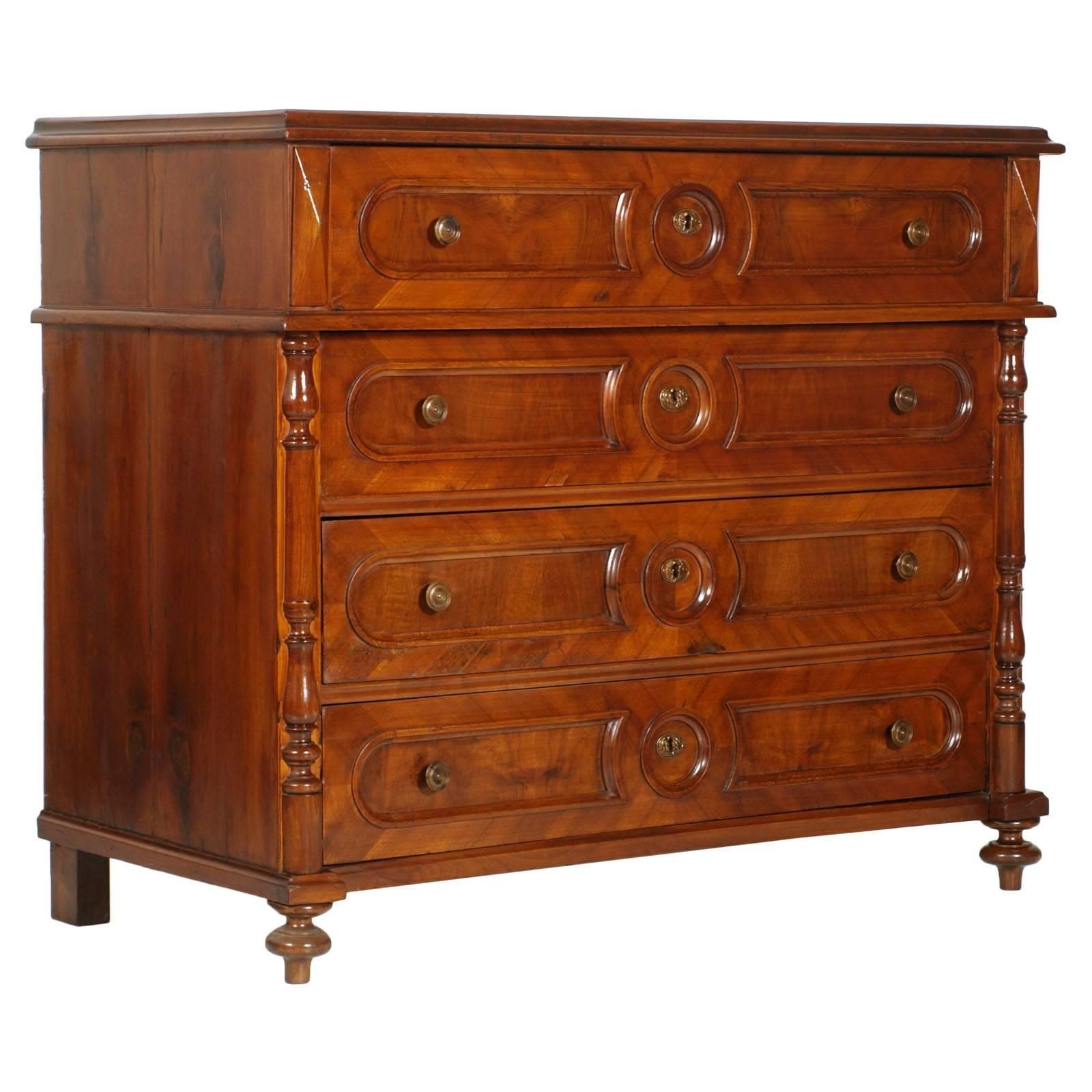 Mid 19th C. Italian Commode In Blond Walnut And Walnut Veneer, Polished To Wax photo furniture