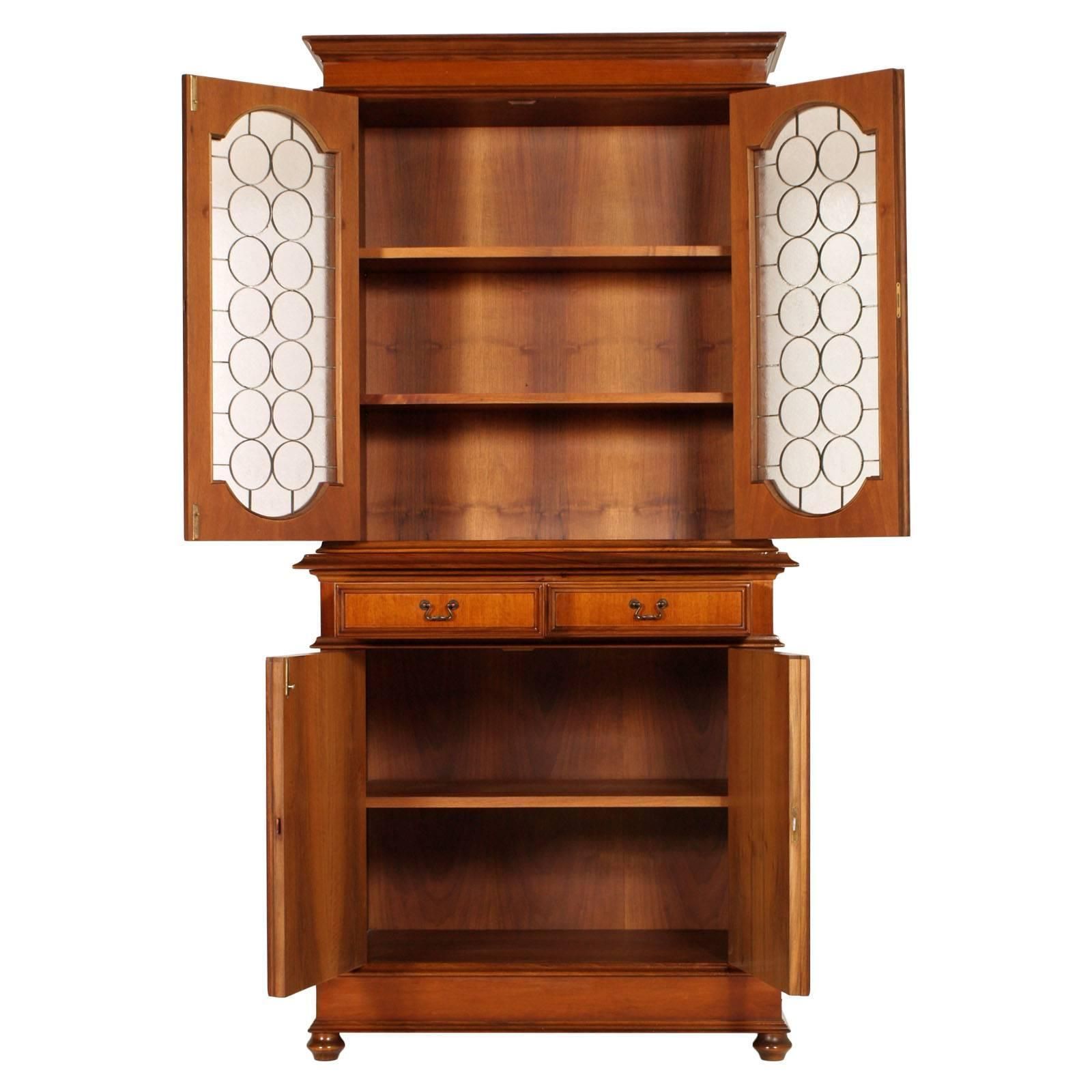 Italian Midcentury 1930s Bookcase Walnut Veneer With Two Drawers, Wax Polished photo furniture