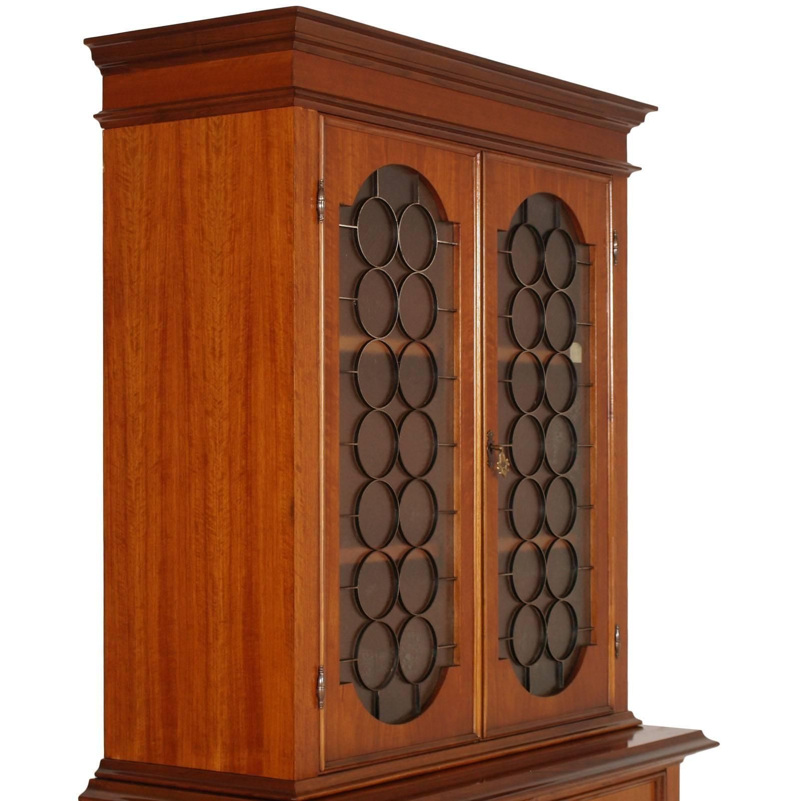 Italian Midcentury 1930s Bookcase Walnut Veneer With Two Drawers, Wax Polished photo 2276.64