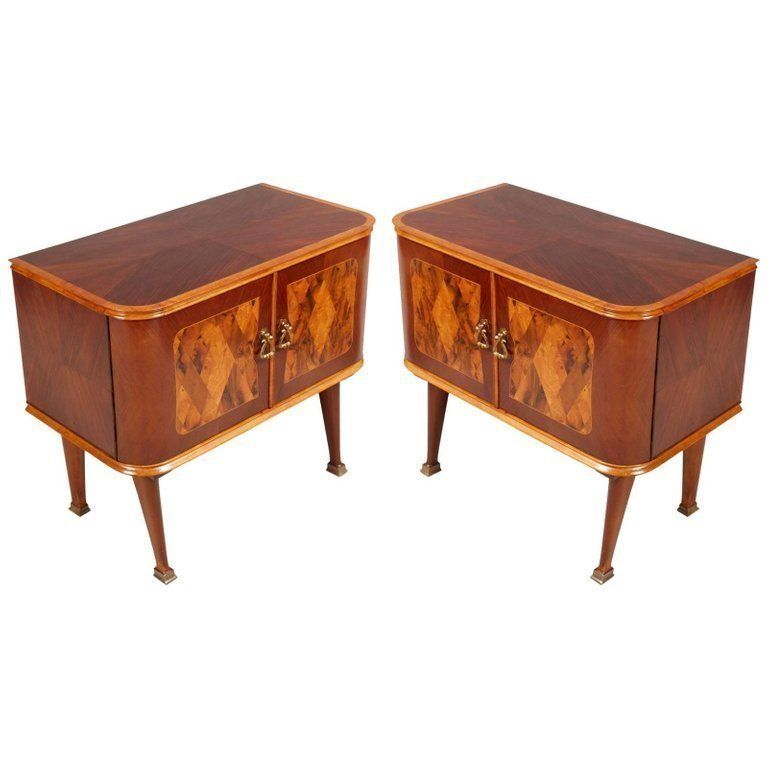 Midcentury Art Deco Nightstands Paolo Buffa Attributed Walnut Burl Inlaid Cantù