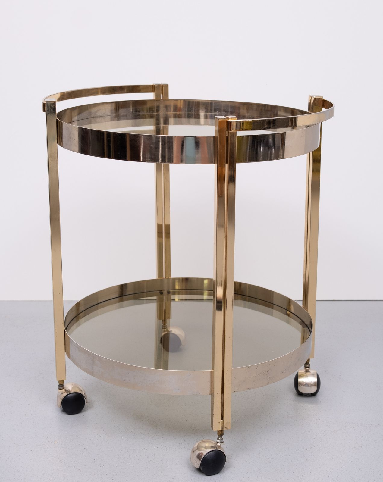 Hollywood Regency Round Brass And Nickel Serving Trolley 1970s