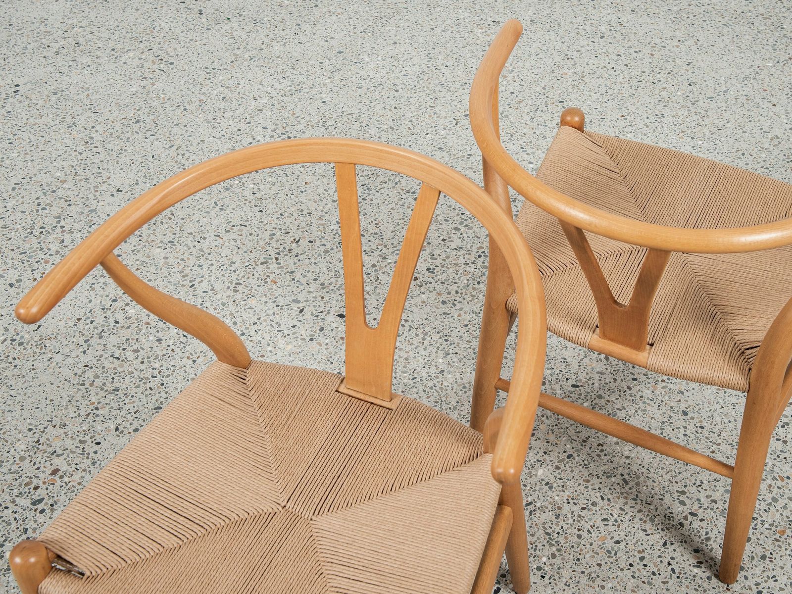 Midcentury Pair Of Original Wishbone Chairs By Hans Wegner For Carl Hansen And Søn photo vintage