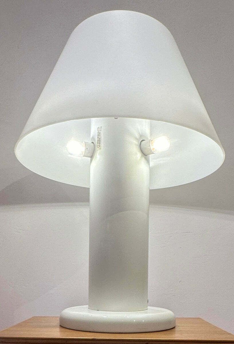1970s Italian Guzzini White Lacquered Metal Table Lamp photo vintage