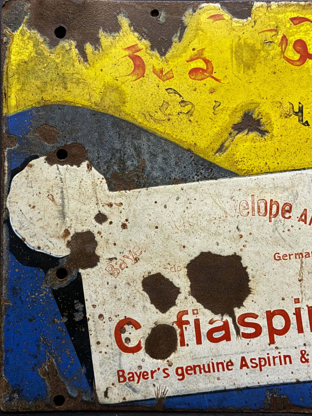 1940s Vintage Bayer Cafiaspirin Double Sided Enamel Advertising Sign photo vintage