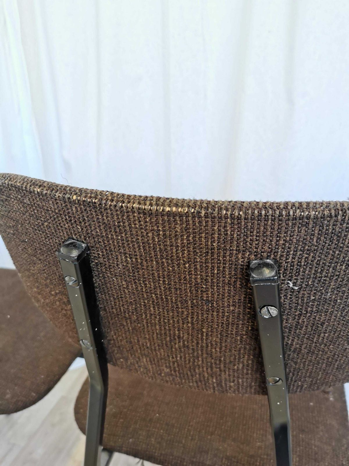 Set Of 4 Vintage Brown Dine Chairs / 1970s Yugoslavia / Metal Base Brown Fabric / Retro School Dining Chairs By Stol Kamnik photo Furniture