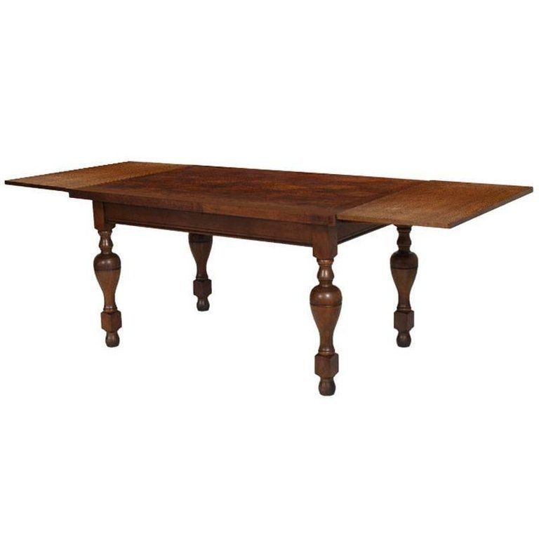 Early 20th Century Neoclassic Extendable Table Solid Oak With Checkered Oak Top photo furniture