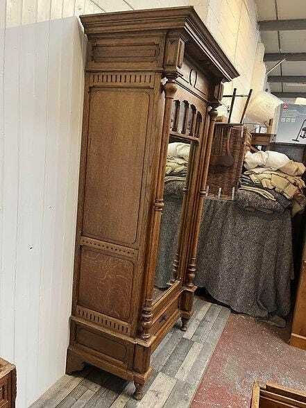 Antique 19th Century French Louis XV Oak Mirrored Armoire/Wardrobe With Drawers photo vintage