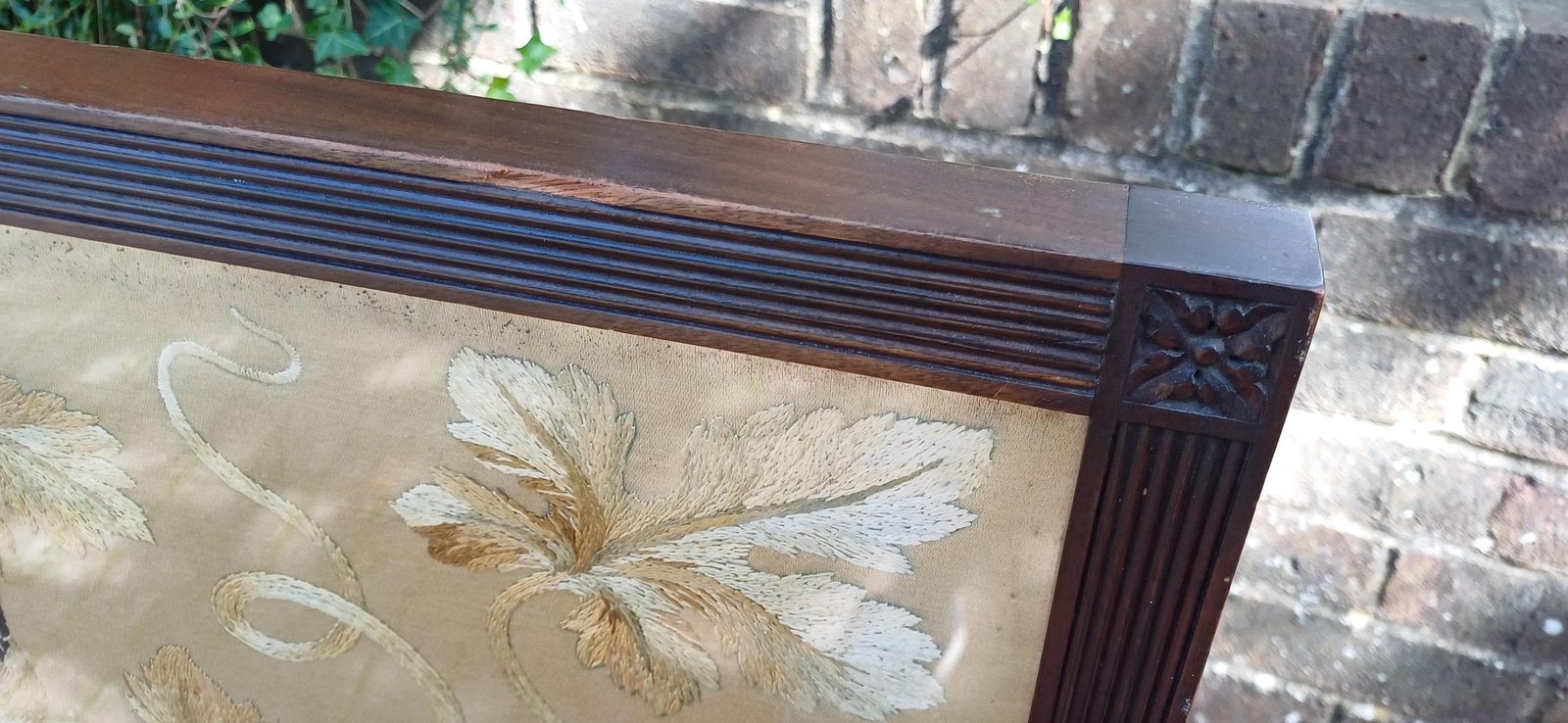 Huge Imposing Victorian Mahogany Fire Screen With Bird Of Paradise Embroidery Needlework. photo vinterior