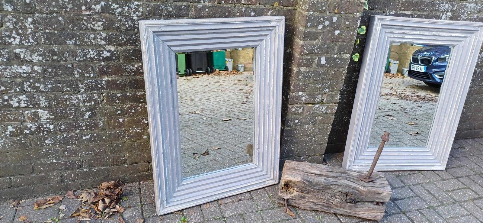 Superb Pair Of Very Large Painted Grey Mirrors Bespoke Distressed Contemporary Finish Bevelled Glass. photo Home Decor