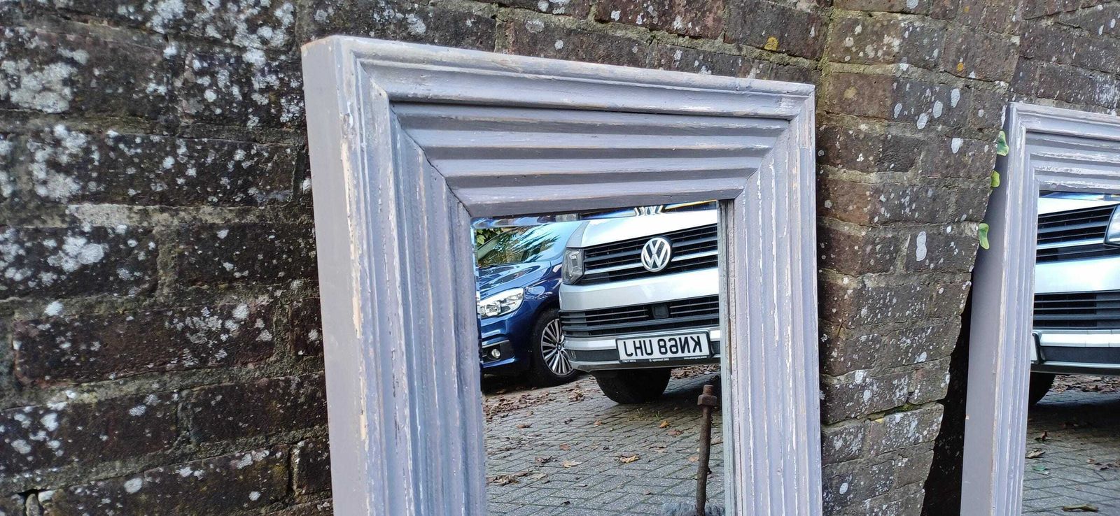 Superb Pair Of Very Large Painted Grey Mirrors Bespoke Distressed Contemporary Finish Bevelled Glass. photo vintage