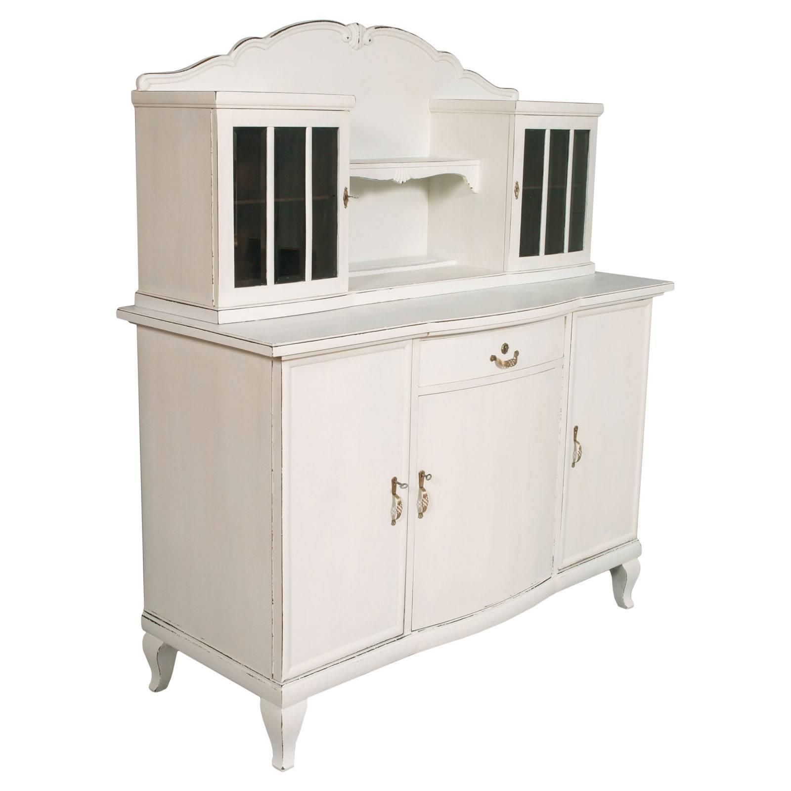 1930s Antique White Painted Dresser Drawers, Credenza, Art Deco Solid Oakwood