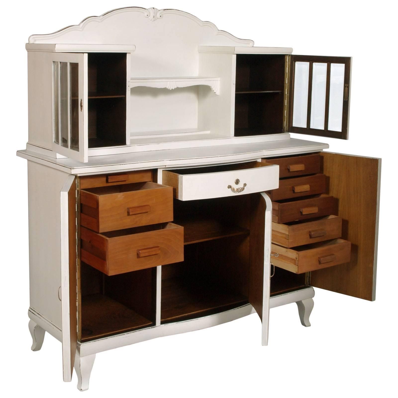 1930s Antique White Painted Dresser Drawers, Credenza, Art Deco Solid Oakwood photo Furniture