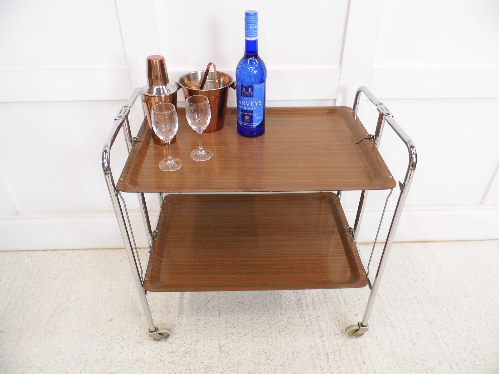 Vintage German Folding Formica Chrome Drinks Trolley Plantstand Unit Retro 1960s