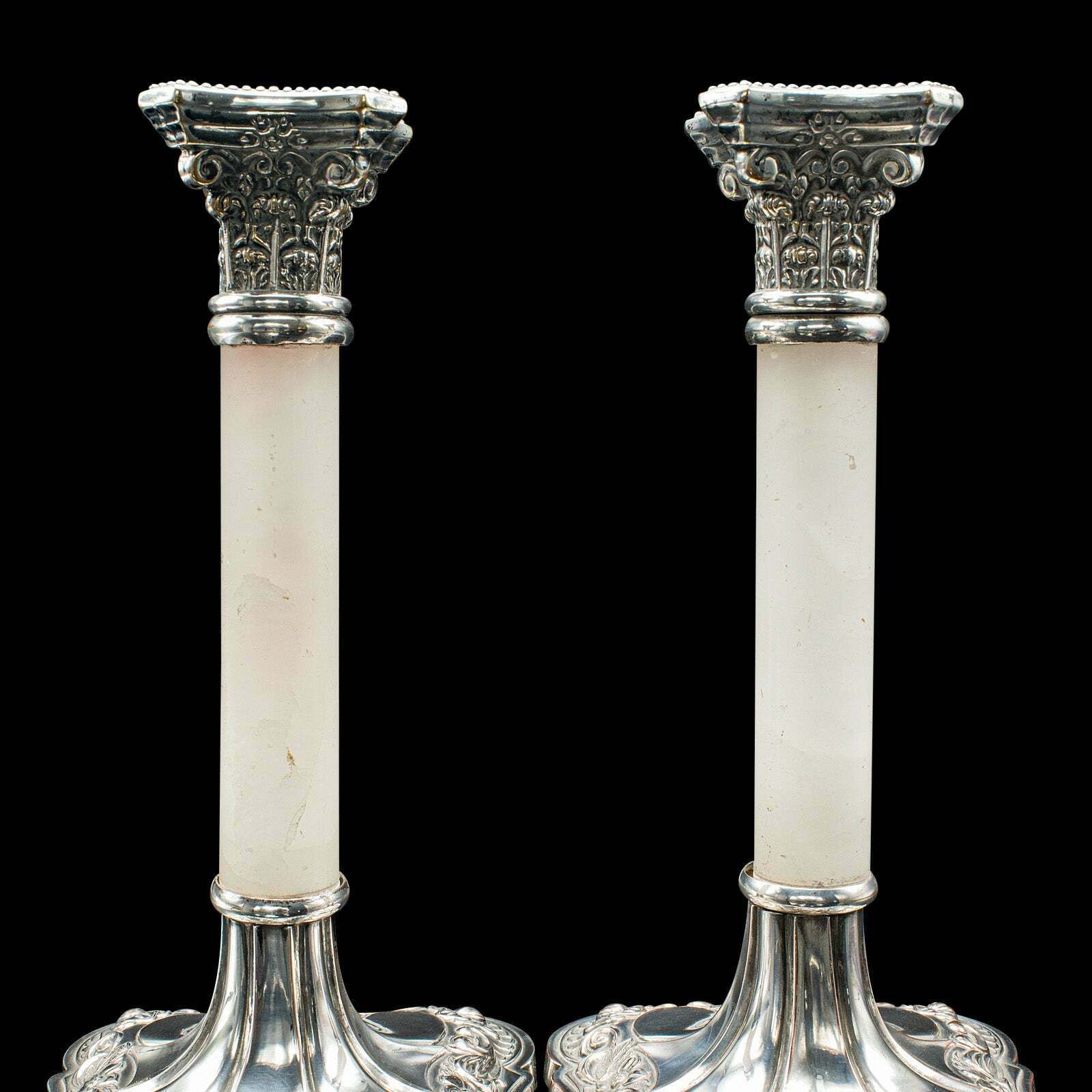 photo for sale Pair Of Antique Mantlepiece Candlesticks, English, Silver Plate, Victorian, 1900