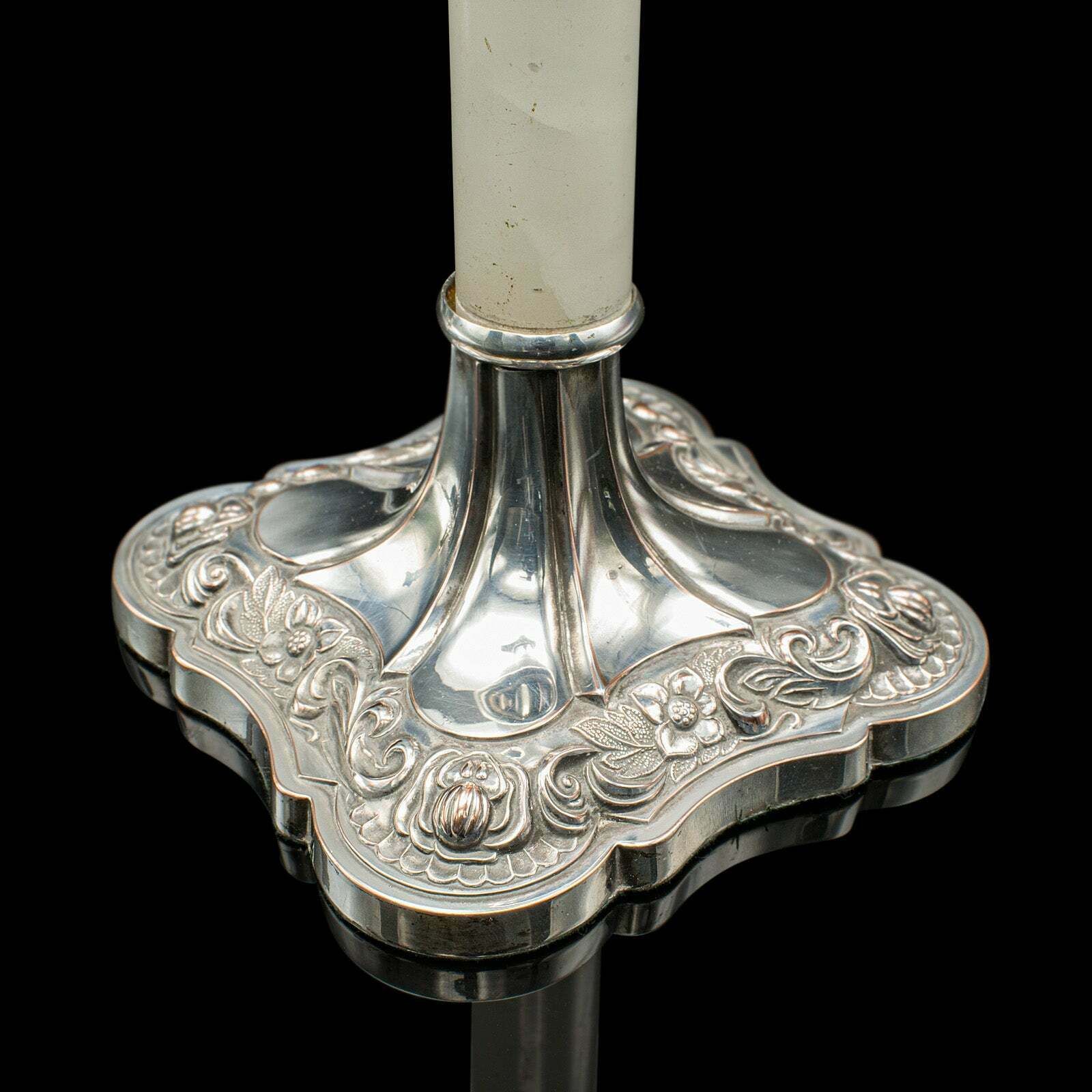 Home Decor Pair Of Antique Mantlepiece Candlesticks, English, Silver Plate, Victorian, 1900 photo