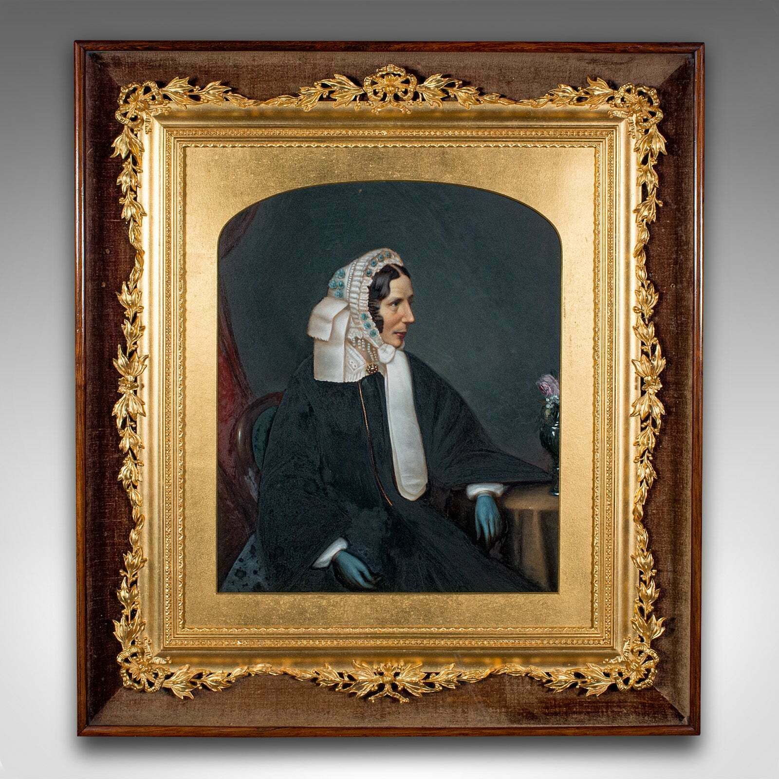 Antique English School Portrait, Giltwood Frame, Painting, Art, Edwardian, 1910 photo furniture