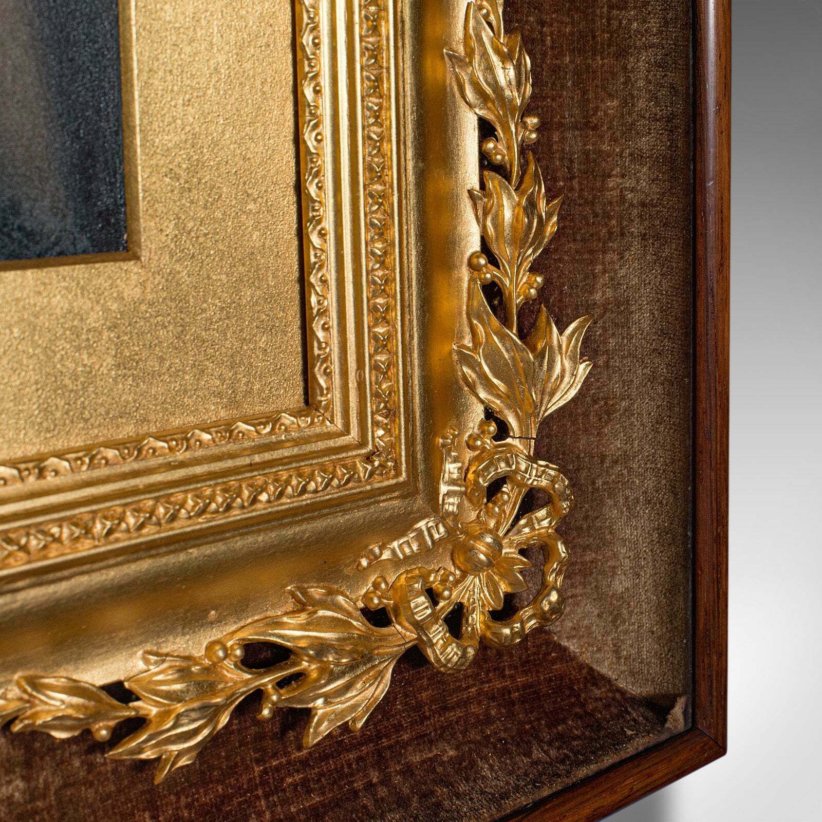 Antique English School Portrait, Giltwood Frame, Painting, Art, Edwardian, 1910 photo vintage