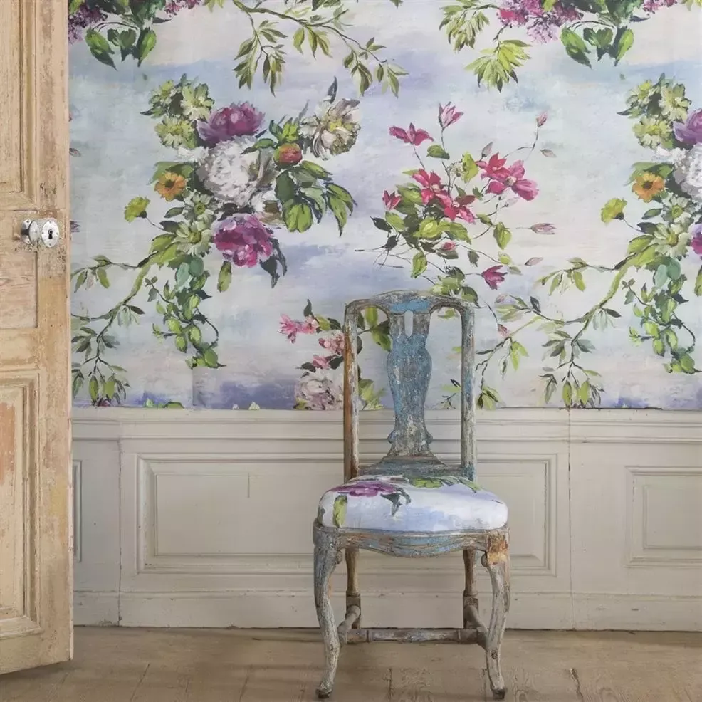 photo buy 8 Elite Art Deco Exclusive Designers Guild Caprifoglio Grande And Sky Fabric & Moonstone Colour Dining Chairs Professionally Hand Finished