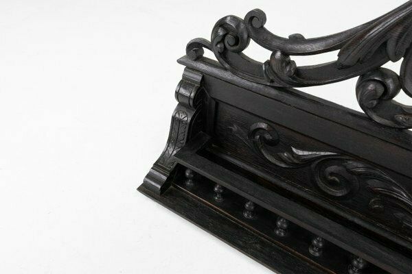 photo furniture Baroque Richly Carved Black Wooden Sculptured Shelf, France, 1850s