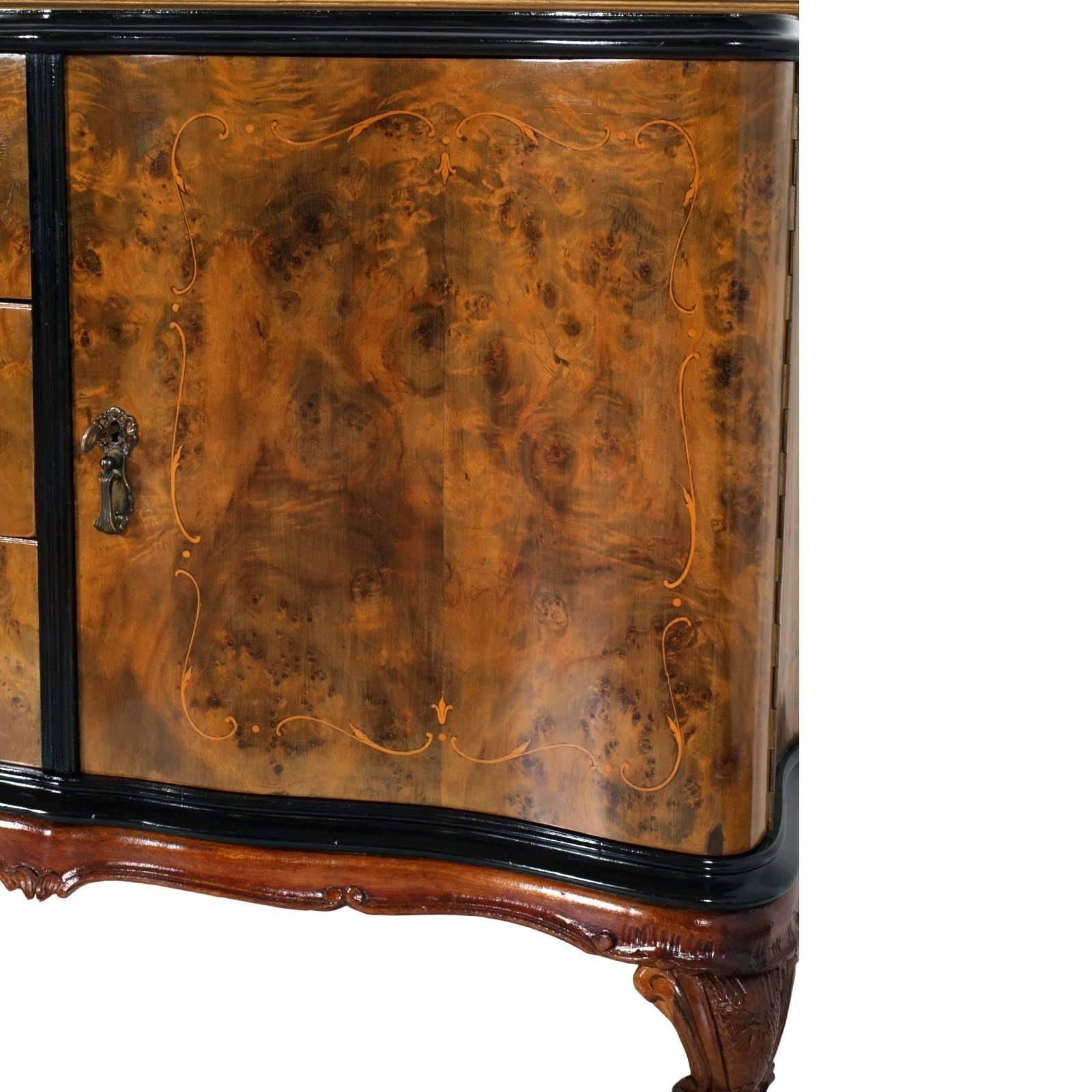 Venetian Baroque High Quality Credenza With Mirror Gold Leaf Walnut photo Furniture
