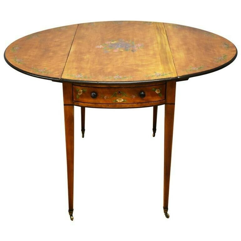 20th Century Edwardian Mahogany Hand Painted Satinwood Pembroke Table