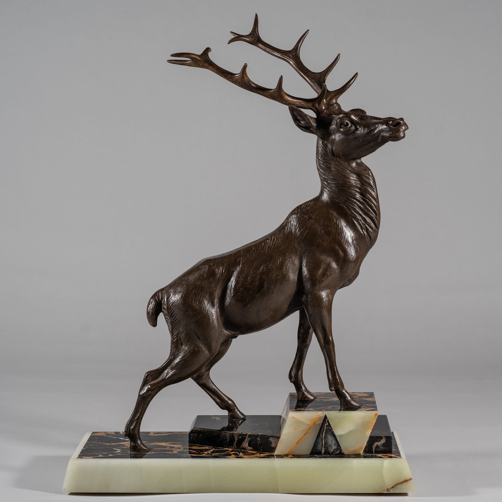 Large French Art Deco Sculpture Of A Stag Set On A Marble And Onyx Base photo furniture
