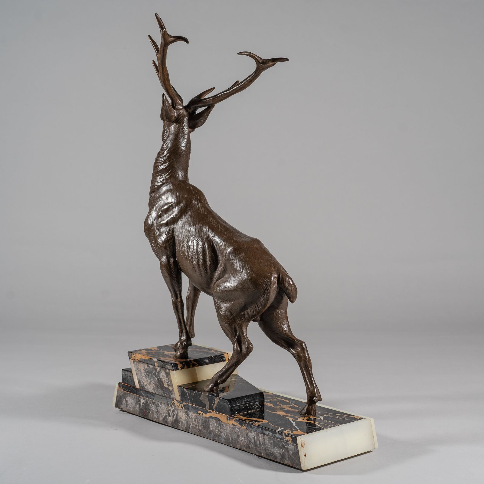 photo for sale Large French Art Deco Sculpture Of A Stag Set On A Marble And Onyx Base