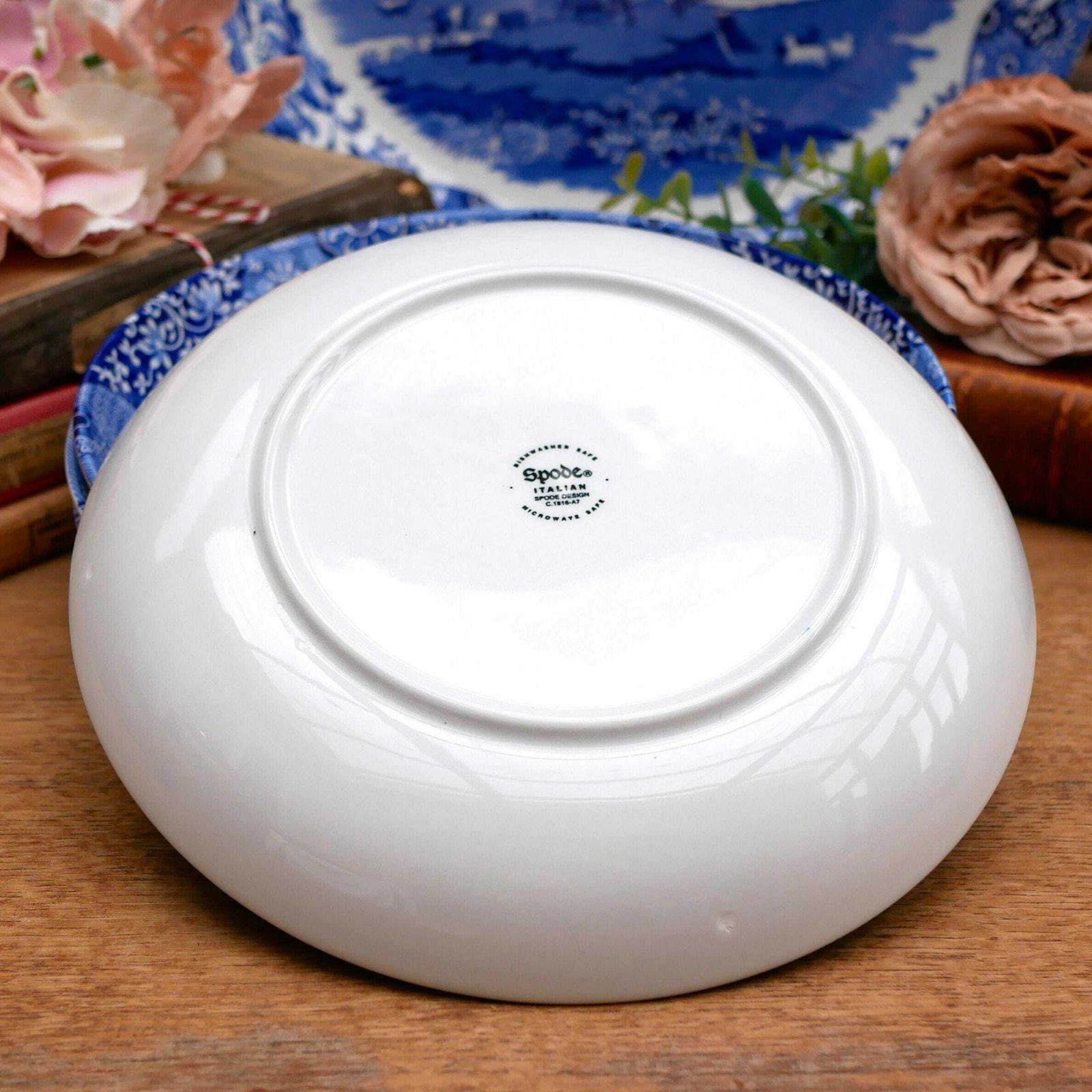 Spode Italian Design Pasta/Dessert/Salad/Soup Bowls With Matching Large Serving Bowl Blue And White English Earthenware Crockery photo vinterior