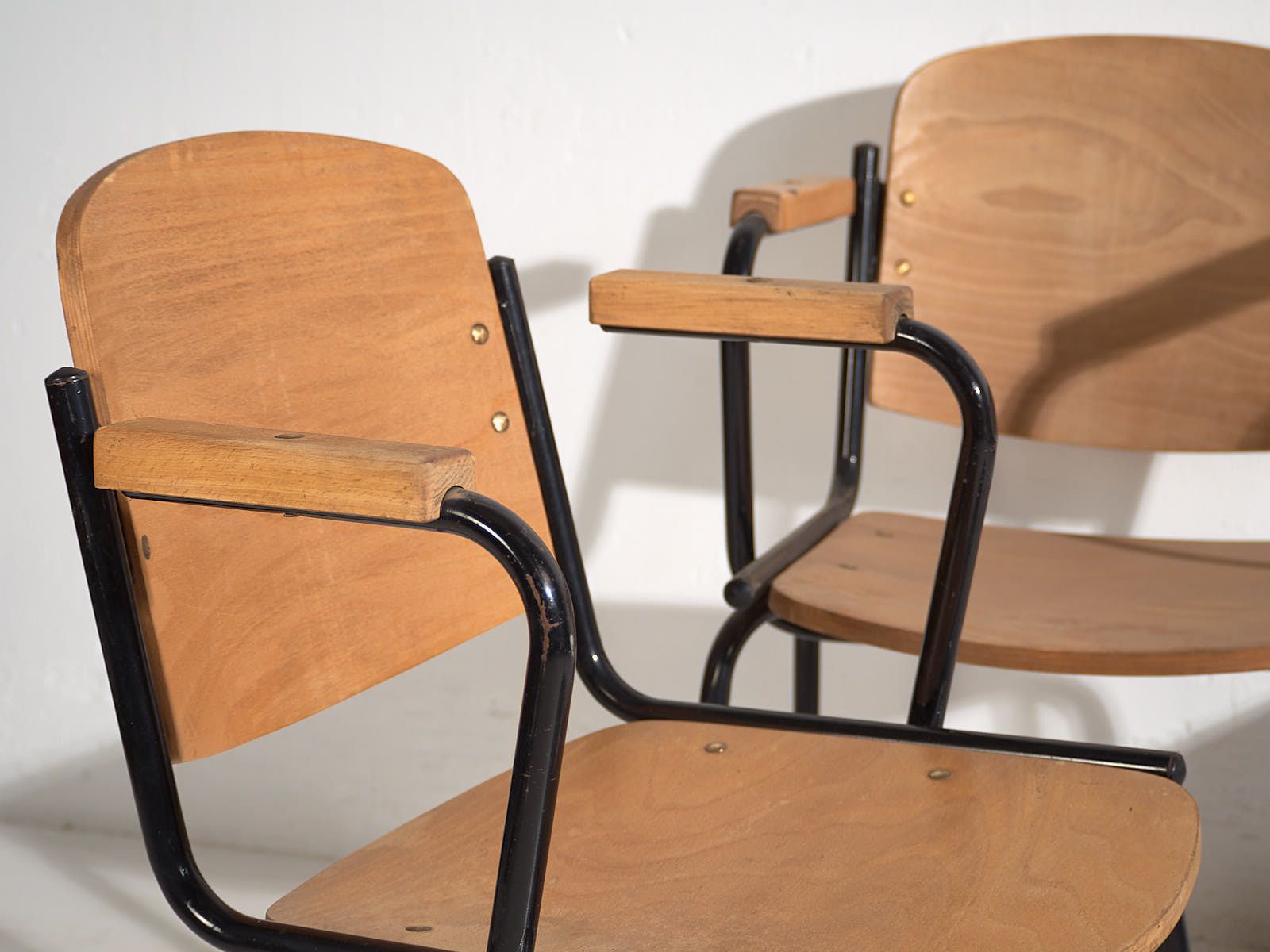 Industrial Style Chairs With Armrests (C.1950). Set Of 2 Pieces photo for sale