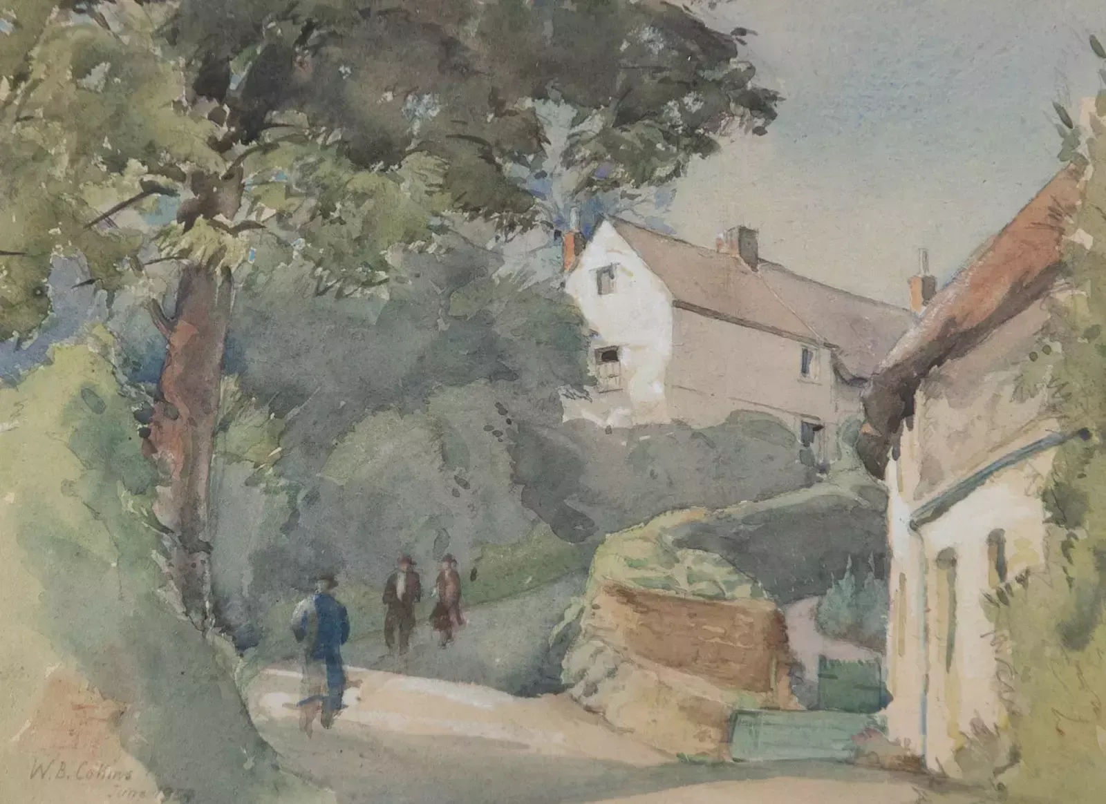 W. B. Collins   Signed & Framed 1854 Watercolour, Sleepy Village photo furniture