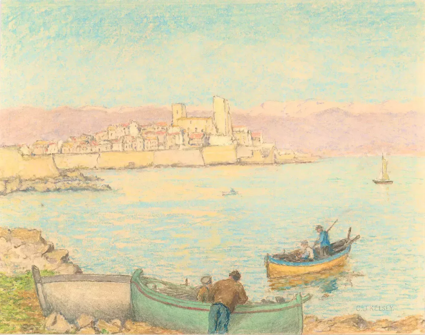 Charles Joshua Kelsey (1871 1960)   Mid 20th Century Pastel, Boating In France photo furniture