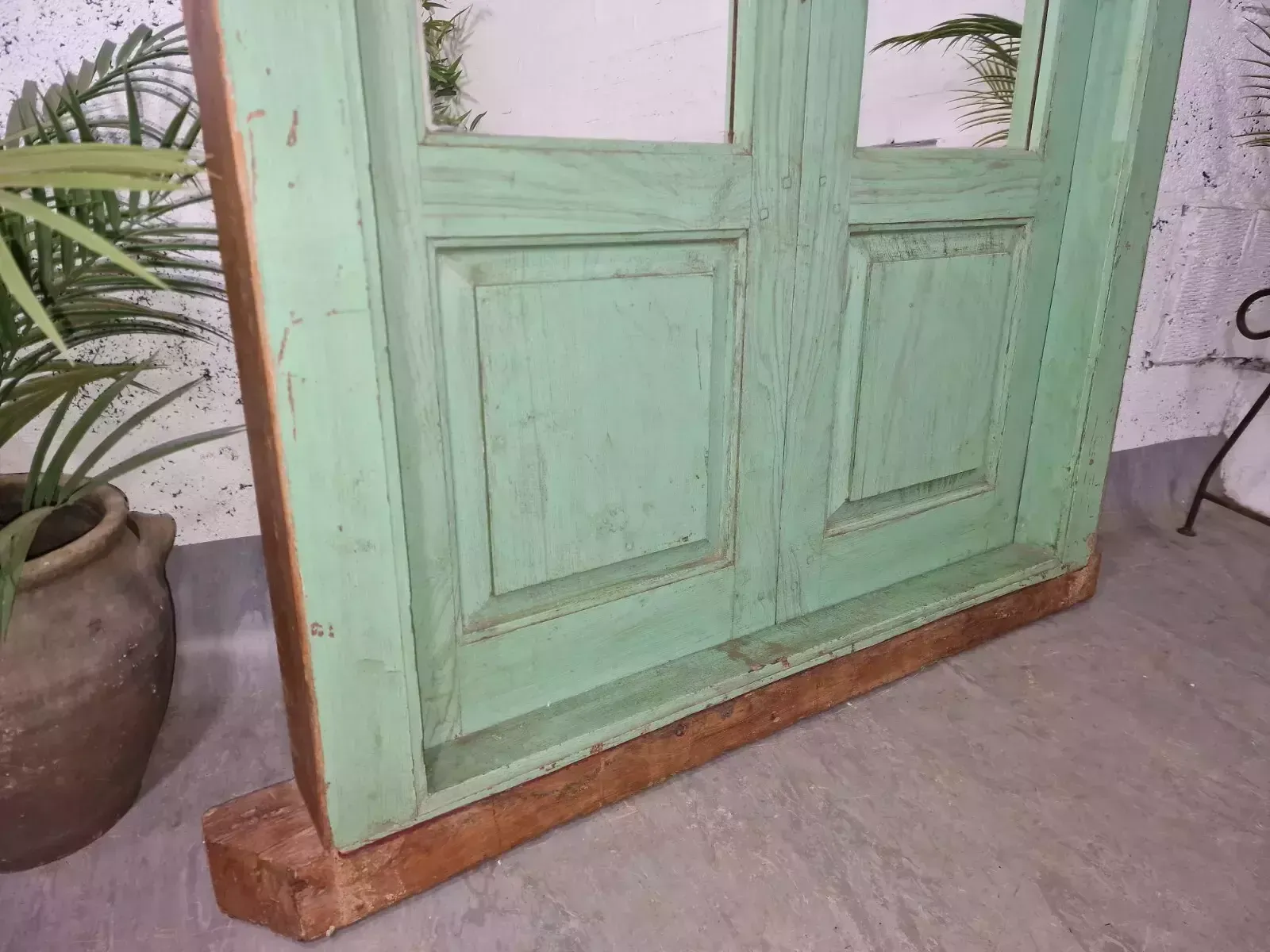 Large Reclaimed Vintage Indian Wooden Wall Window Frame Mirror Home Garden Decor photo for sale