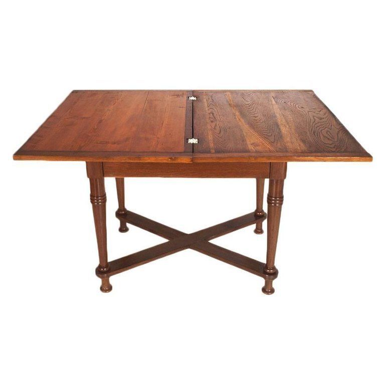 Late 19th Century Tyrolean Country Folding Table In Solid Oak Wood, Restored photo for sale