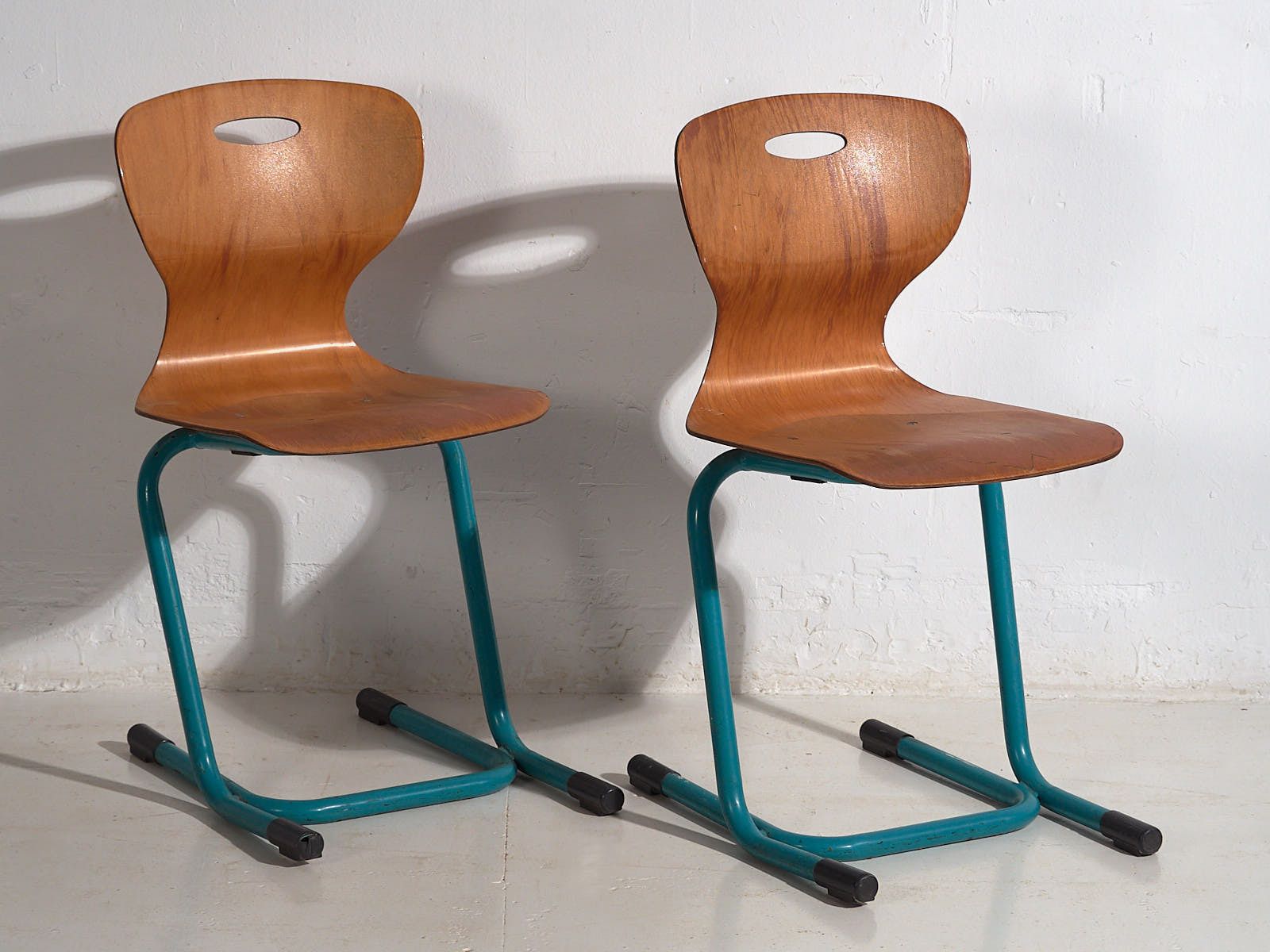 Vintage Turquoise Blue School Chairs (C.1950). Set Of 4 Pieces photo Furniture