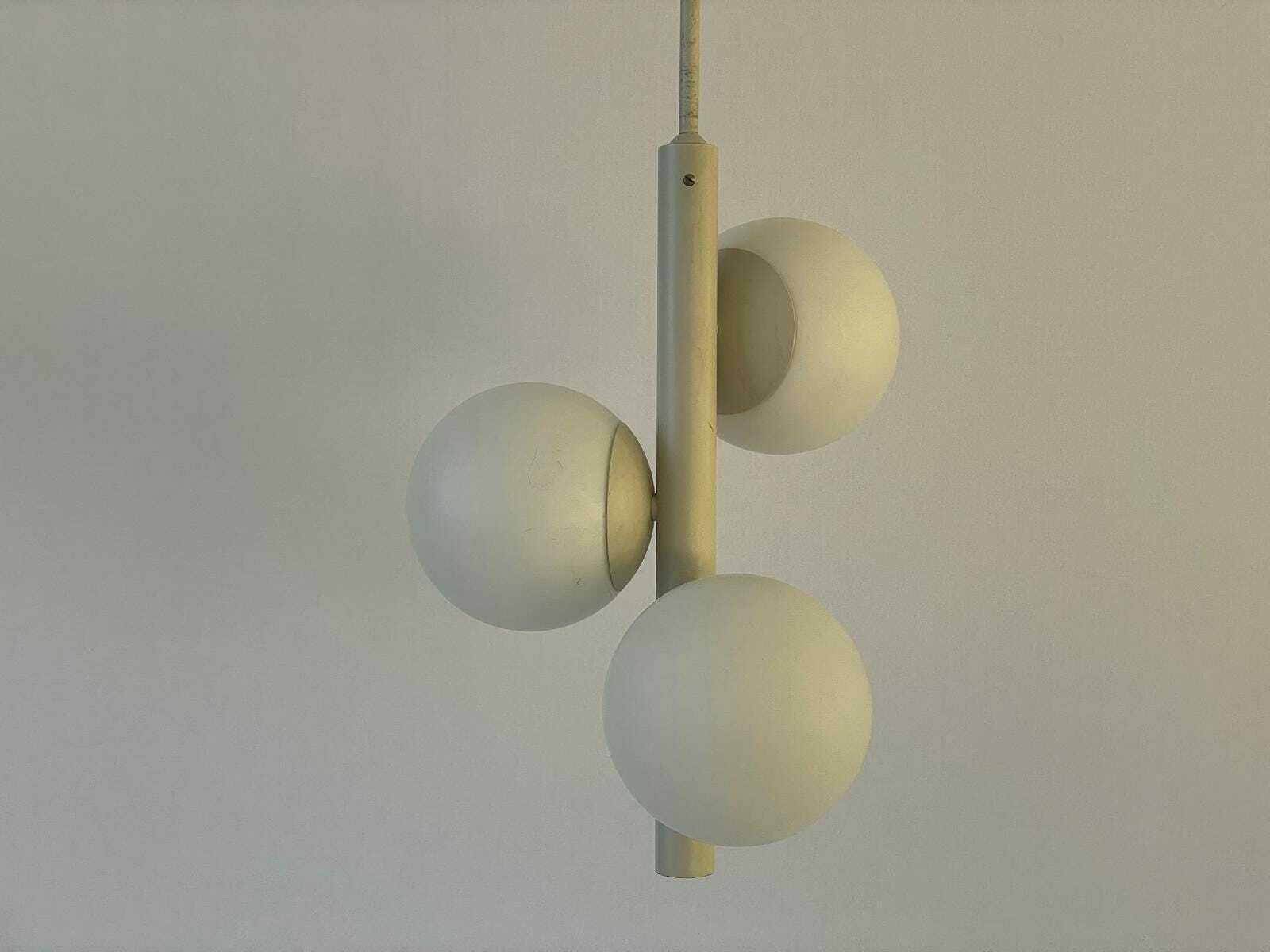 Triple Glass Shade And Gray Metal Body Atomic Ceiling Lamp By Kaiser Leuchten, 1970s, Germany photo for sale