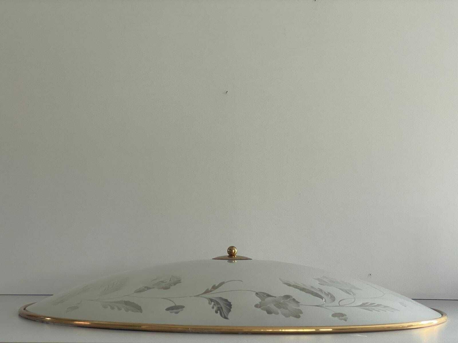Mid Century Brass And Glass With Flower Motifs Xxl Casino Flush Mount Light, 40s/50s, Italy photo vinterior