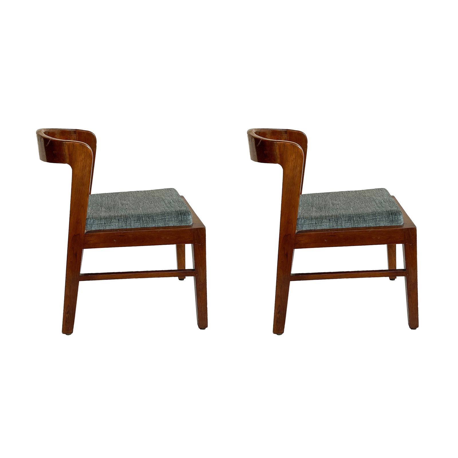 Antique Handcrafted Indian Teak Wood Chairs 1940s | Dining Accent Chairs With Curved Back & Upholstered Seats photo furniture