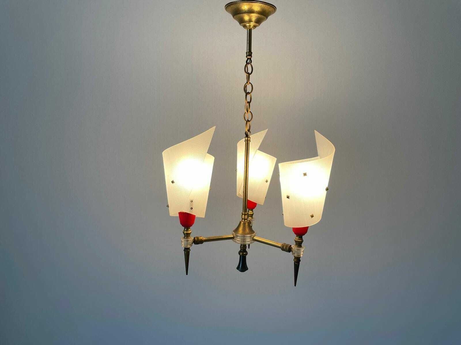photo furniture Torch Design Plexiglass And Brass 3 Arm Pendant Lamp By Pierre Guariche, 1950s, France