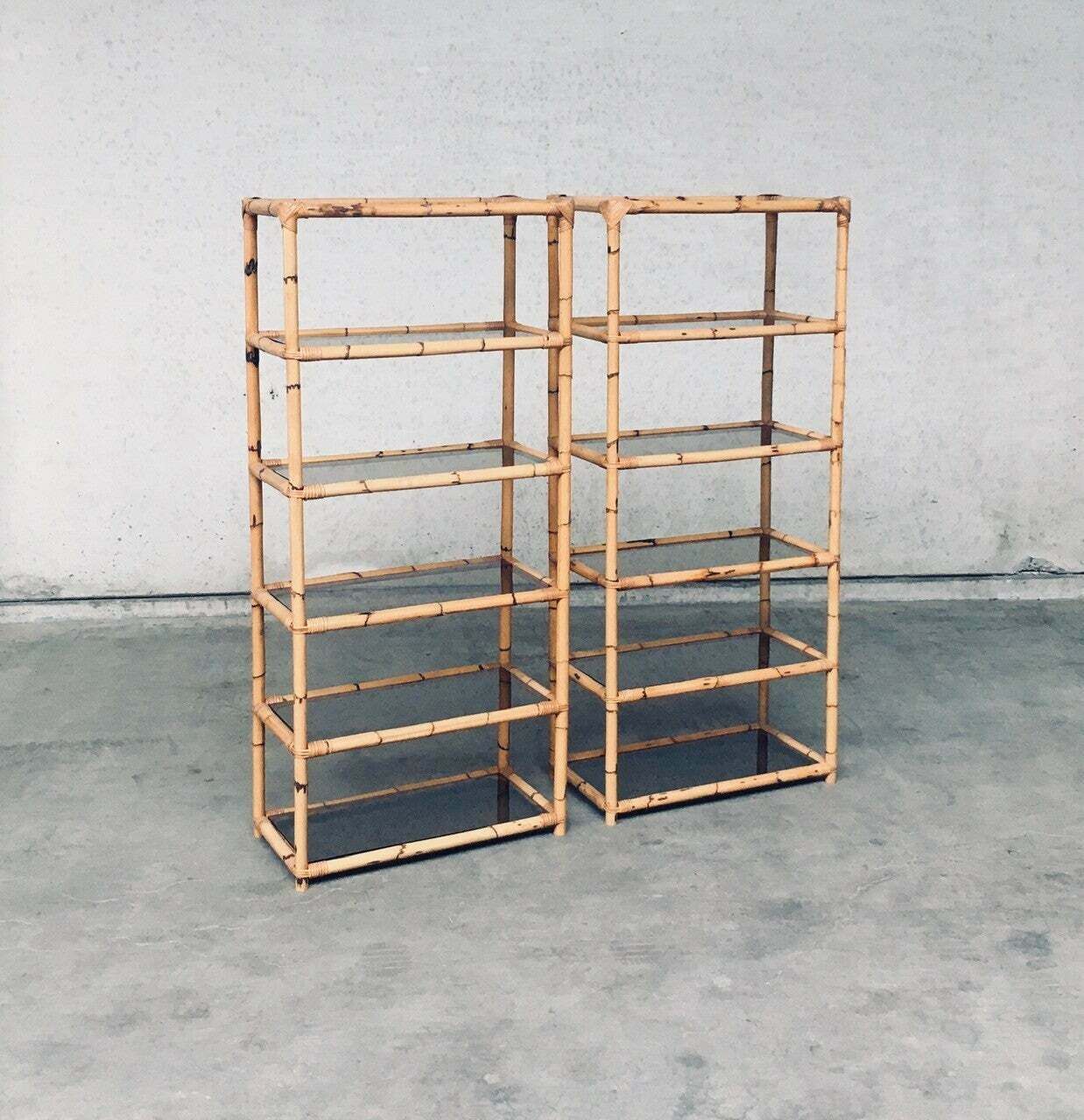 Boho Style Design Bamboo Shelving Unit Set, Italië, Jaren 1960