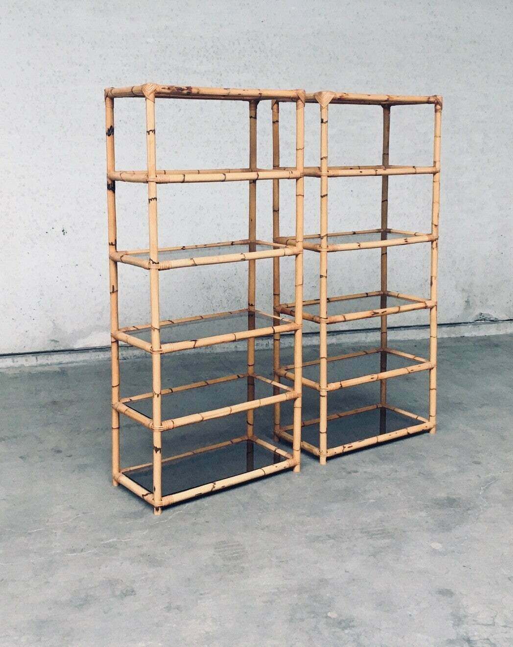 Boho Style Design Bamboo Shelving Unit Set, Italië, Jaren 1960 photo Meubels
